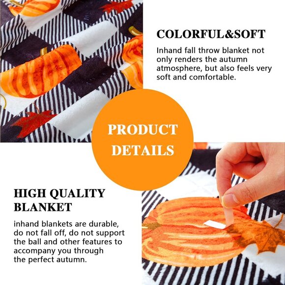 Pumpkin Leaf Fall Plaid Throw Blanket -Cozy 50"x60" Autumn Decor for Couch & Bed - Picture 6 of 7